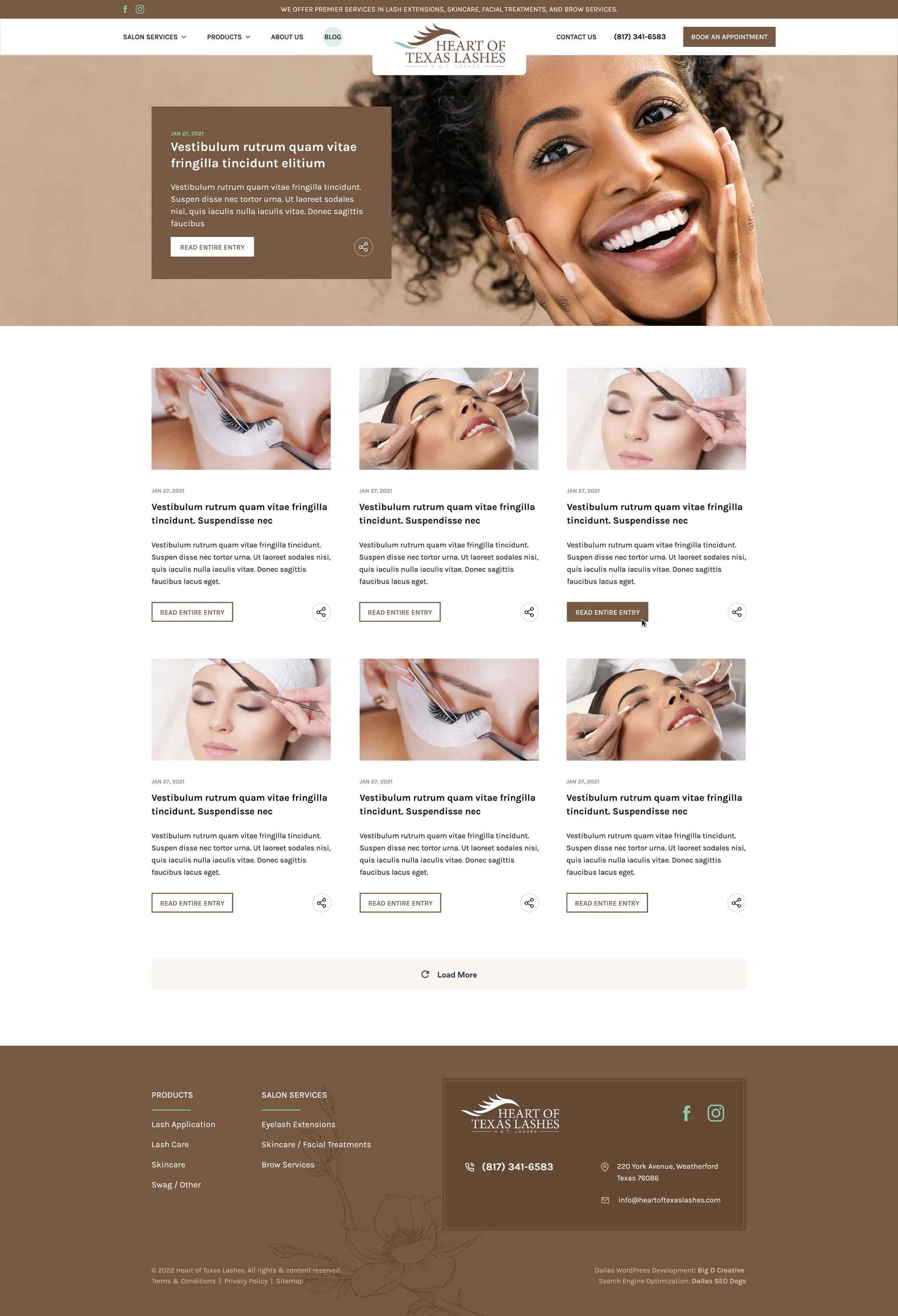 Heart of Texas Lashes website, Blog page