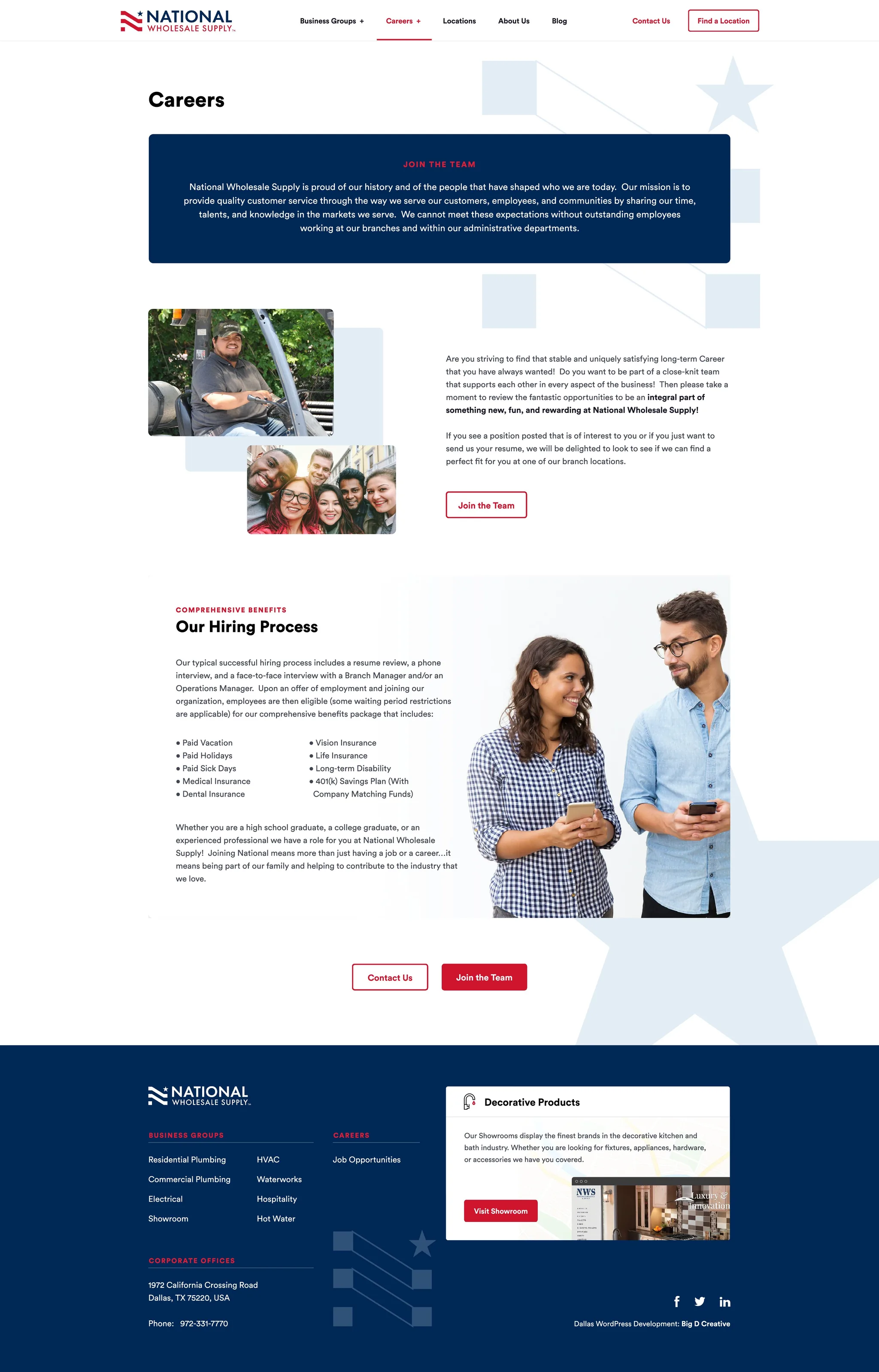 National Wholesale Supply website, Careers page