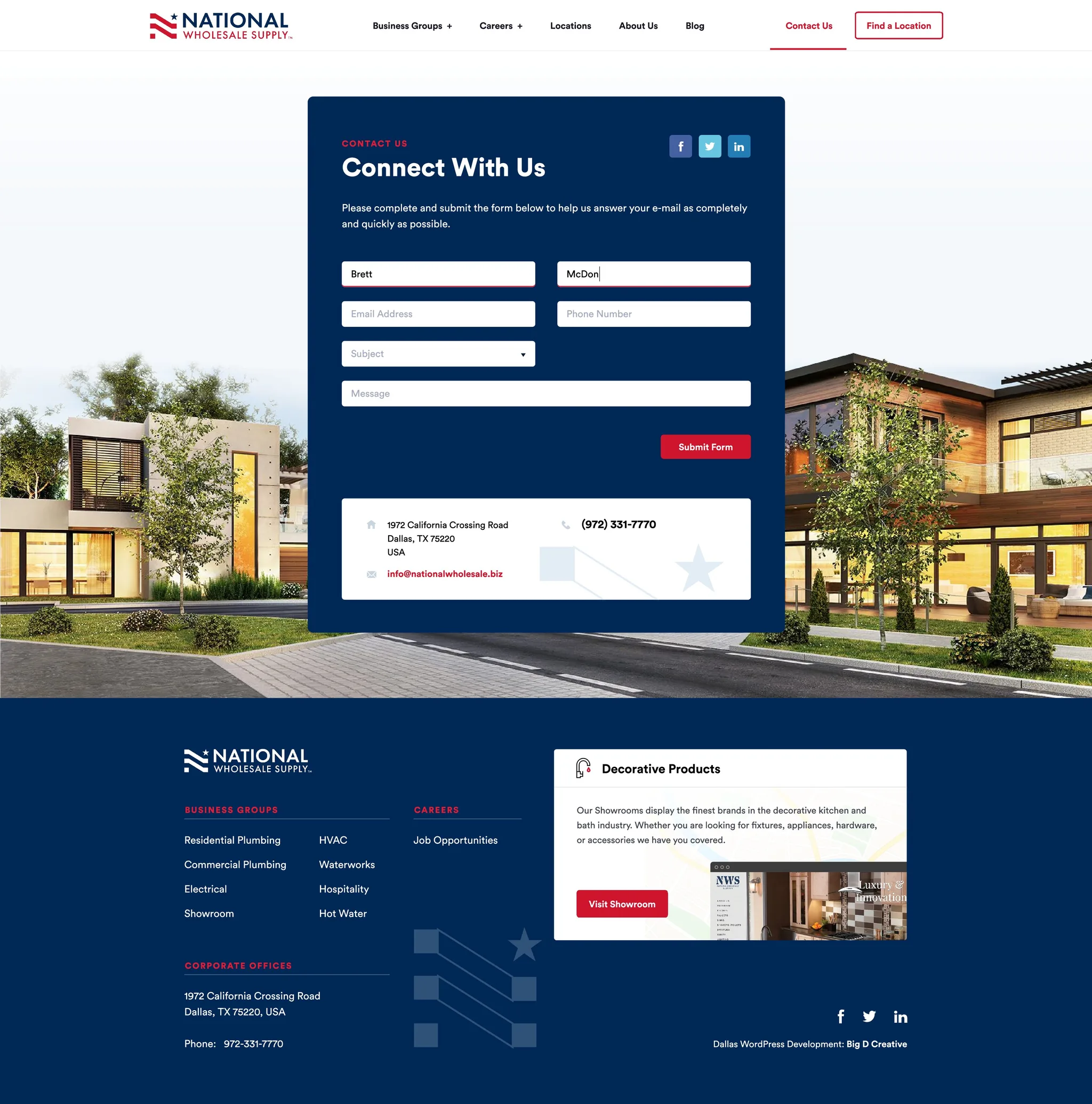 National Wholesale Supply website, Contact Us page