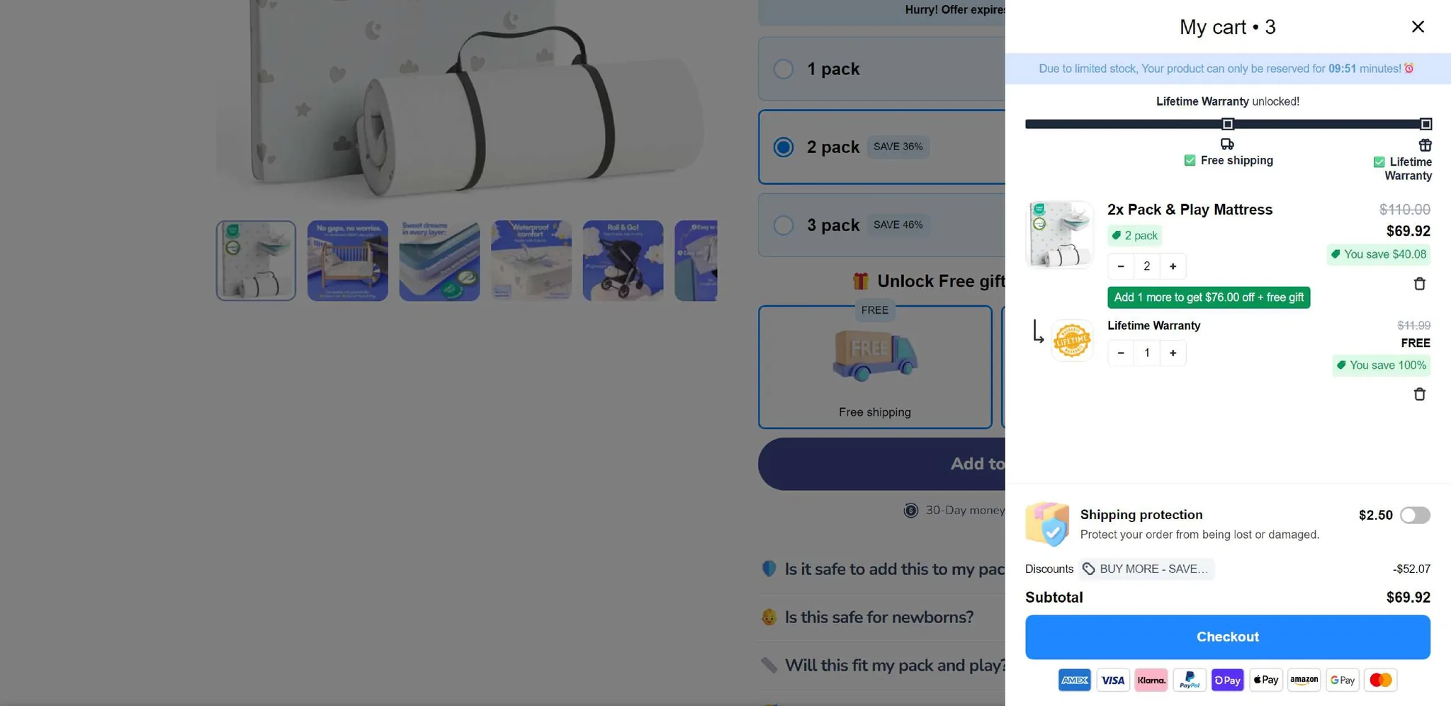 TryMommyandMe Shopify cart with cross-sell products