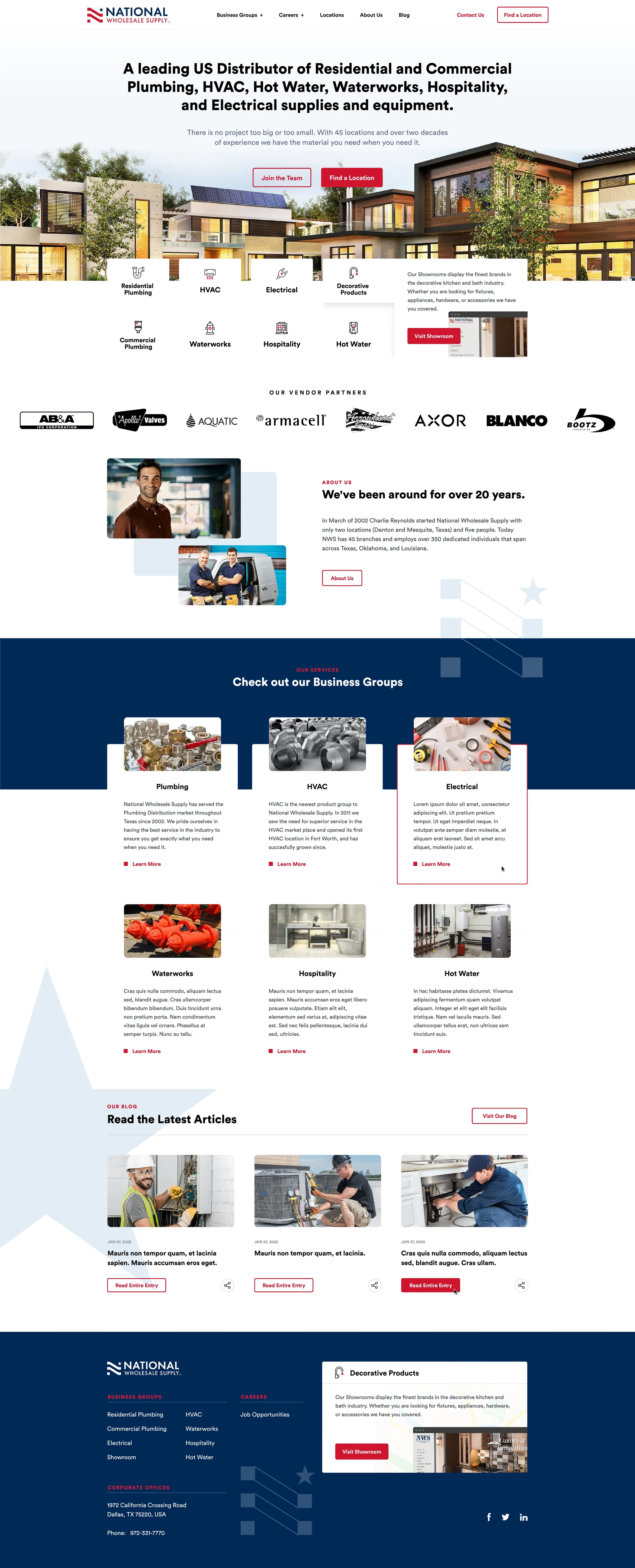 National Wholesale Supply website, Home page