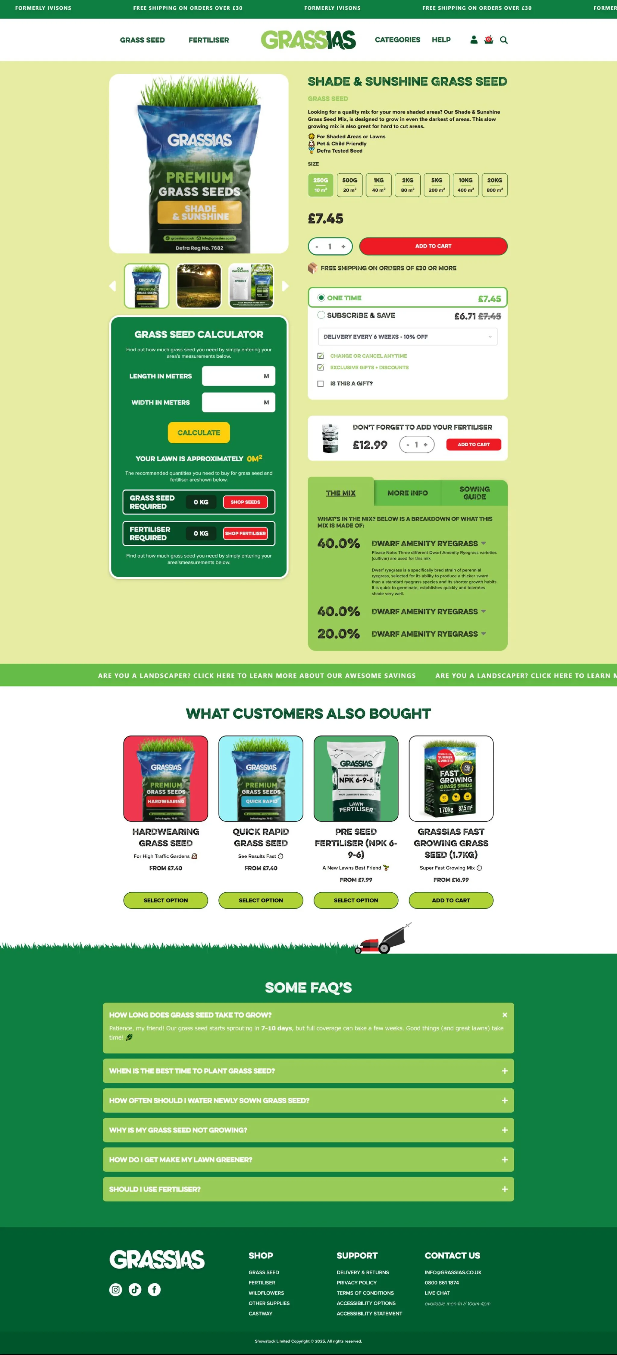 Grassias Shopify store, Product Detail page